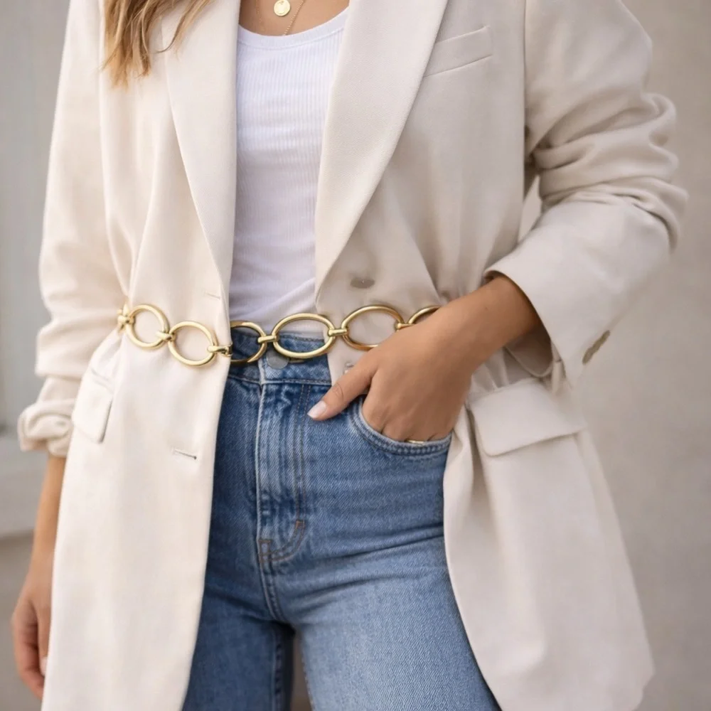 J.Crew Y2K NEW Gold Oval Link Chain Belt Adjustable Statement Chic minimalist - Picture 7 of 7